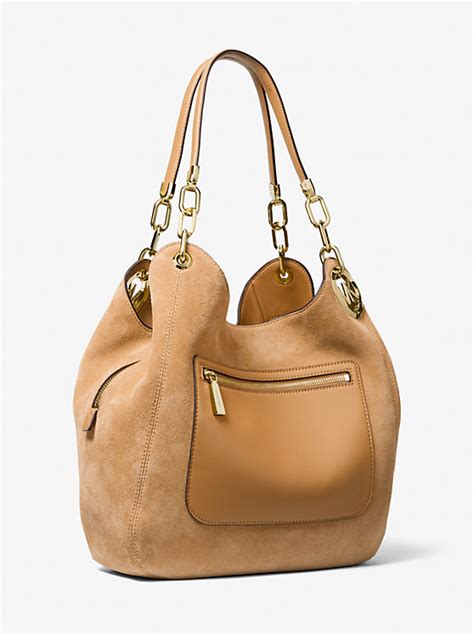 textured leather shoulder tote michael kors|Michael Kors suede shoulder bag.